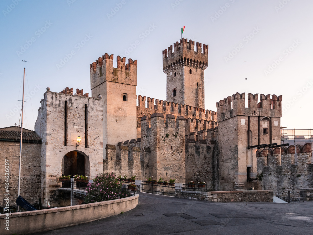 Sirmione Castle or Castello Scaligero or Rocca Scaligera on Lake Garda in Northern Italy