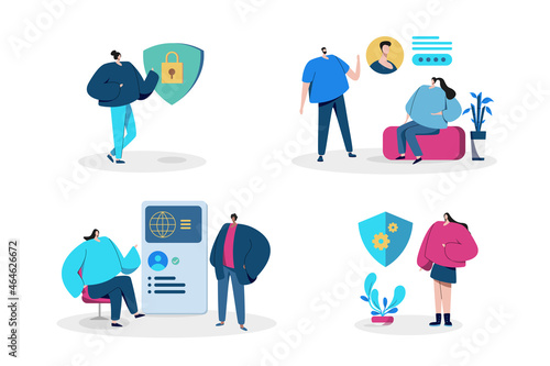 Protection and security of data with icons and informations, cybersecurity flat illustrations