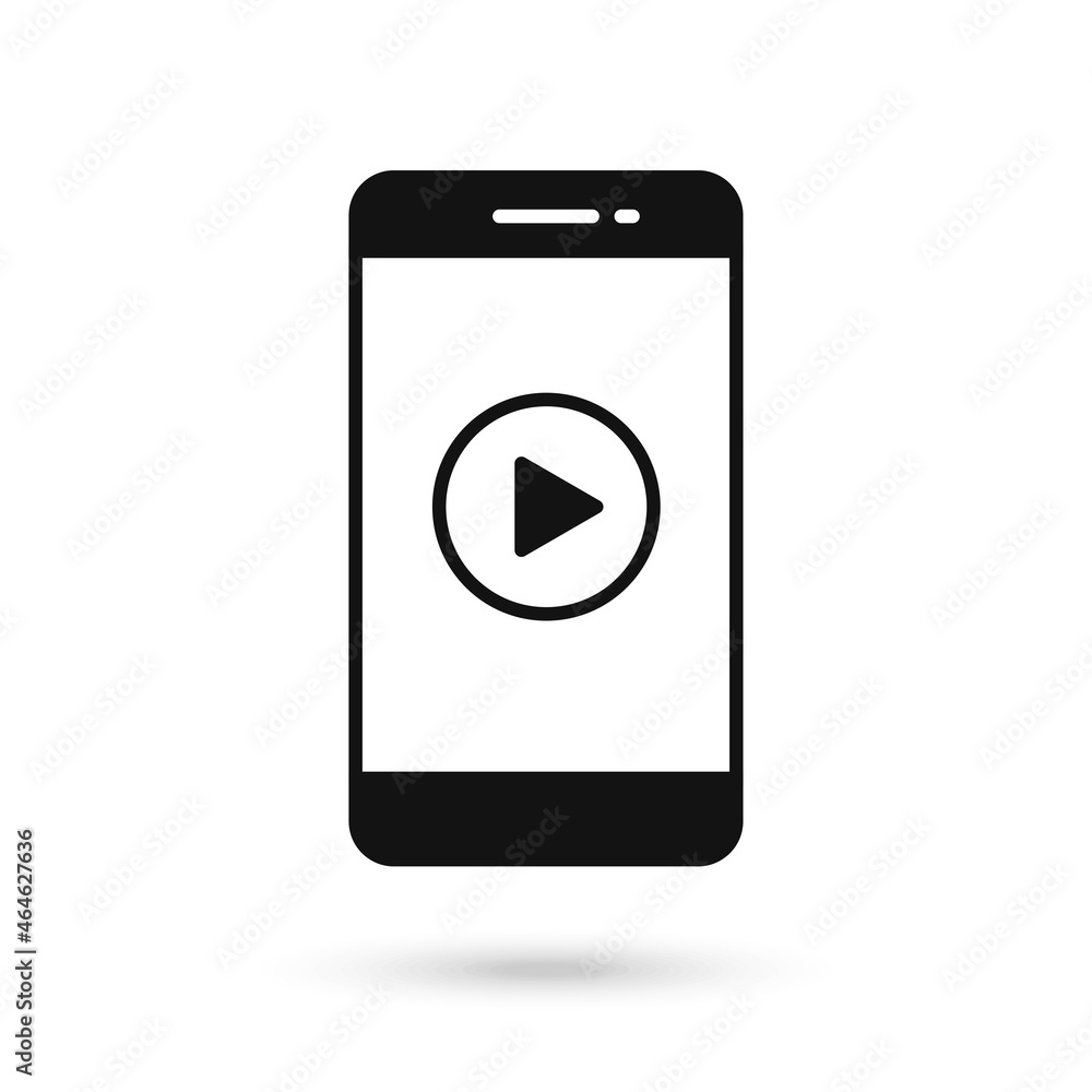 Mobile phone flat design icon with play button Mobile phone flat design icon with play button
