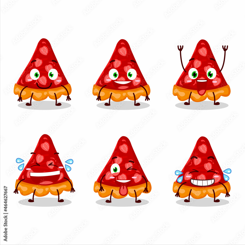 Cartoon character of slice of strawberry tart with smile expression Cartoon character of slice of strawberry tart with smile expression