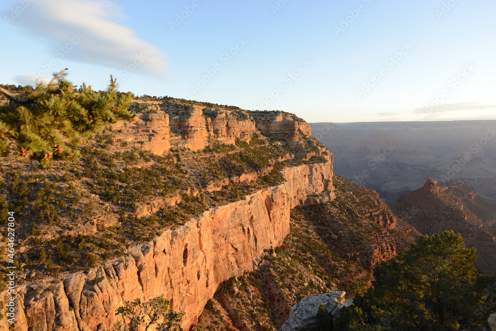 Scenic view of the Bright Angel Trail at the Grand Canyon at sunrise