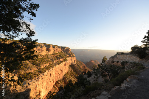 Scenic view of the Grand Canyon with the warm light of sunrise