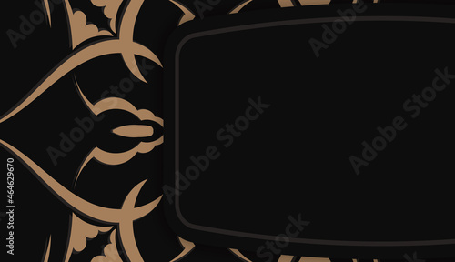 Black banner template with indian brown pattern and place for logo or text