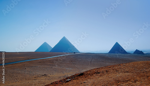 Landscape of The Great Pyramids of Giza at dawn. Cairo. Egypt