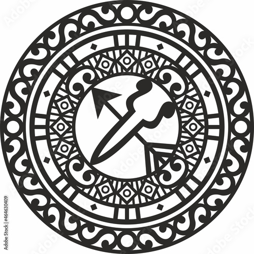 Vector Yakut ornament. Protector of the family, amulet, talisman. Scissors and an arrow, drawing of the far east. Patterns of northern peoples, siberia and tundra
