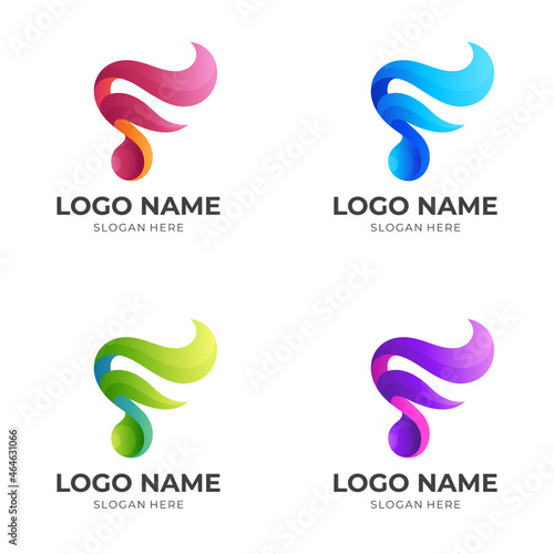 initial F music logo design, initial F and music, combination logo with 3d colorful style