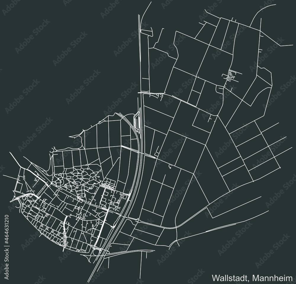 Detailed navigation urban street roads map on vintage beige background of the quarter Wallstadt district of the German regional capital city of Mannheim, Germany