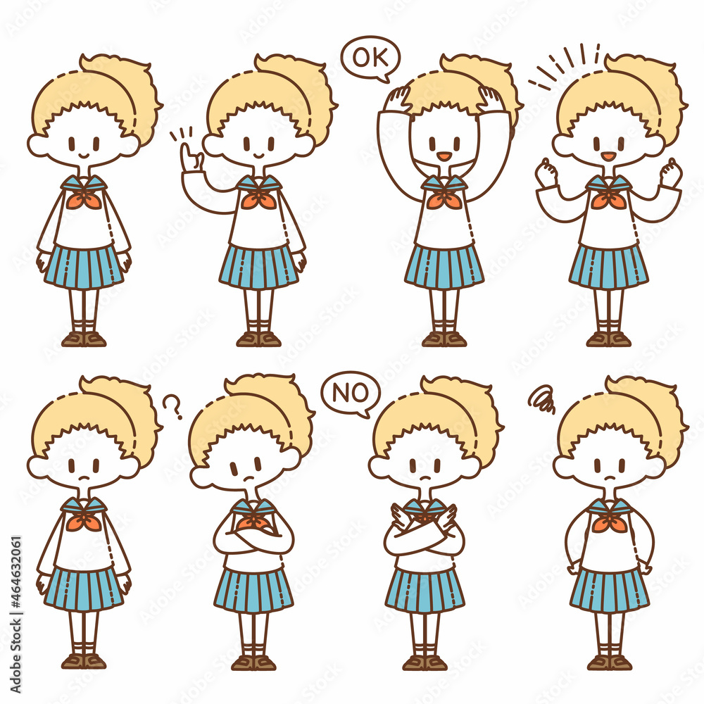 制服を着た女の子の色んなポーズ