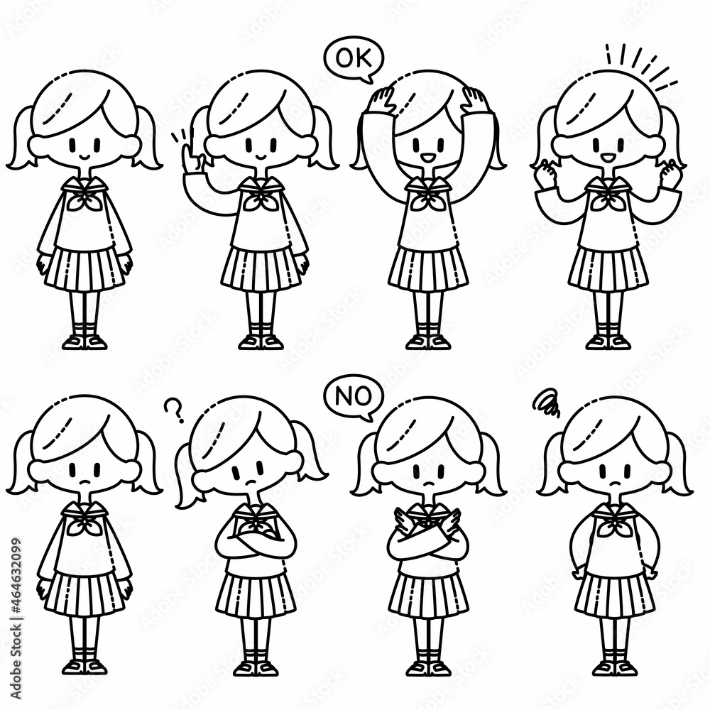 制服を着た女の子の色んなポーズ