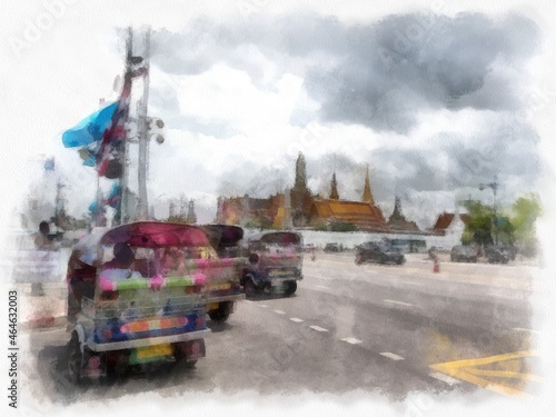 Bangkok Grand Palace watercolor style illustration impressionist painting. © Kittipong