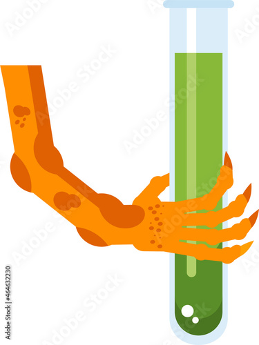 Bony wart hand of a monster with a magic flask