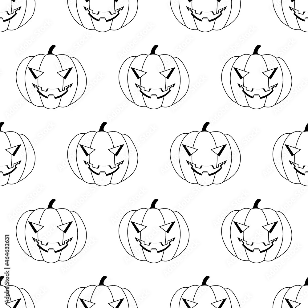Halloween night lantern seamless pattern line. Pumpkin with a scary orange face. Evil Halloween character, in cartoon style. Children s entertainment evening for the holiday. Costume party in late Halloween night lantern seamless pattern line. Pumpkin with a scary orange face. Evil Halloween character, in cartoon style. Children s entertainment evening for the holiday. Costume party in late