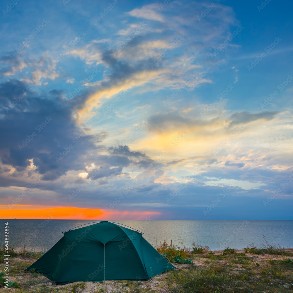 touristic camp on sea coast at the early morning