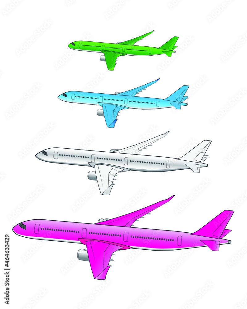 set of colorful airplane drawing in vector