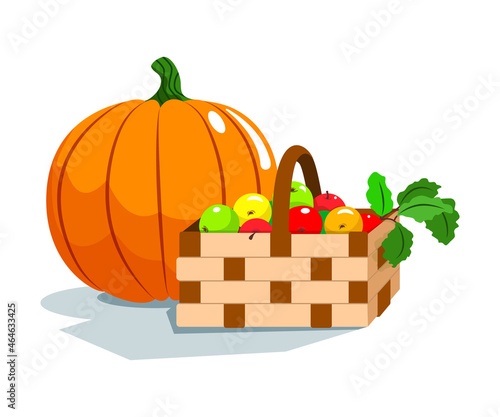 Pumpkin and apples in a basket
