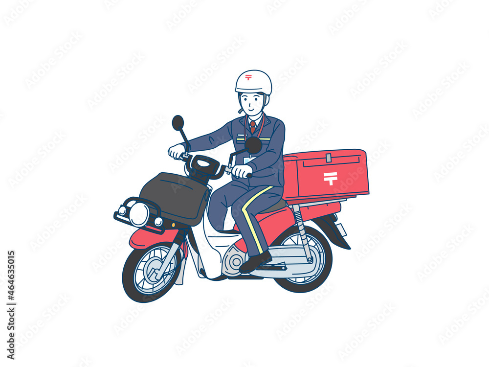 郵便配達員　バイクを運転する男性　イラスト素材