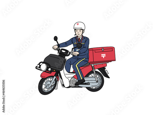 郵便配達員　バイクを運転する男性　イラスト素材