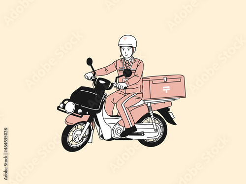 郵便配達員　バイクを運転する男性　イラスト素材