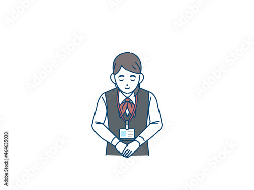 郵便局　職員　女性　お辞儀　挨拶　お礼　イラスト素材