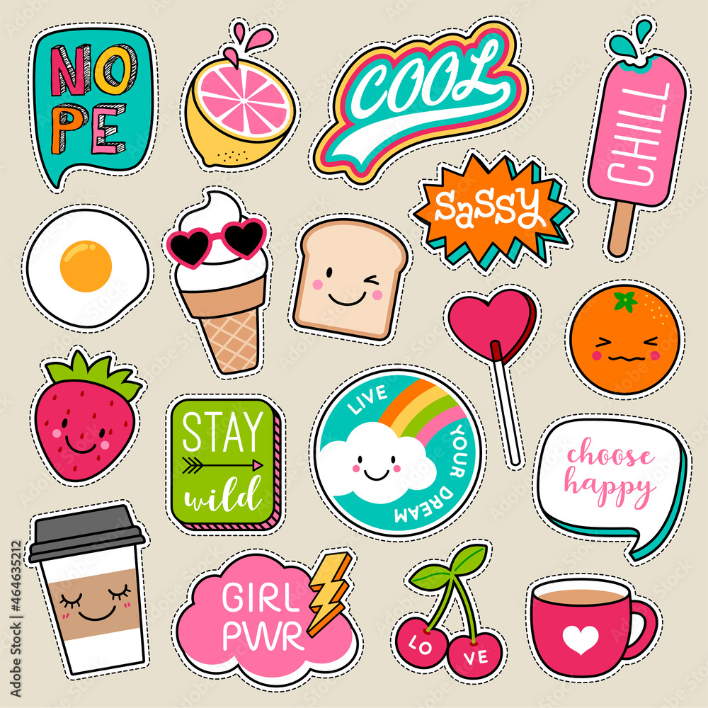 Vector Set of Cute Funny Templates with Patches and Stickers in