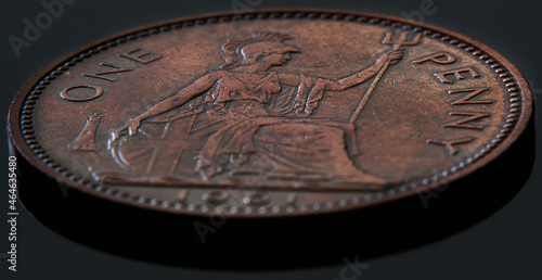 Fotografía old british penny coin isolated on white background - set