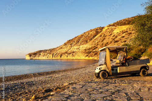 Electric car near the beach. Pissouri village, between Limassol and Paphos, Cyprus. photo