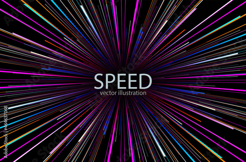 Abstract background neon glow purple blue colors, cosmic speed concept, dynamic hyperspace tunel 3D science fiction vector illustration.