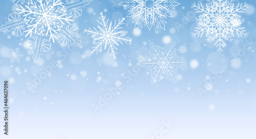 Christmas background with snowflakes, blue winter snow background, vector illustration.