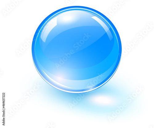 Blue glass ball, 3D shiny and lustrous sphere icon, vector illustration.