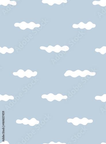 Clouds in the sky small scaled regular vector seamless pattern. Childish cloudy phone wallpaper. Blue neutral screen background. photo