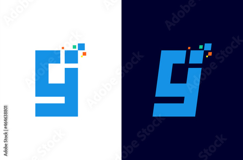 Number 9 digital logo design with pixel
