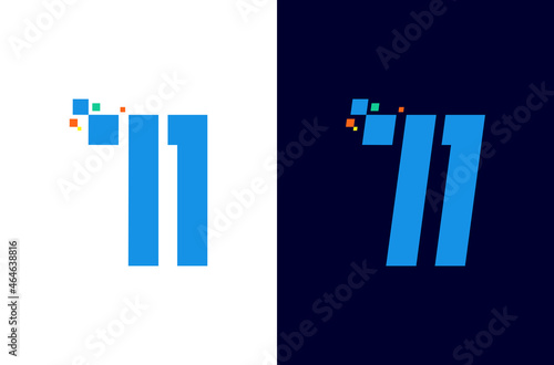 Number 11 digital logo design with pixel