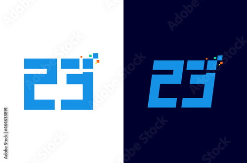 Number 23 digital logo design with pixel