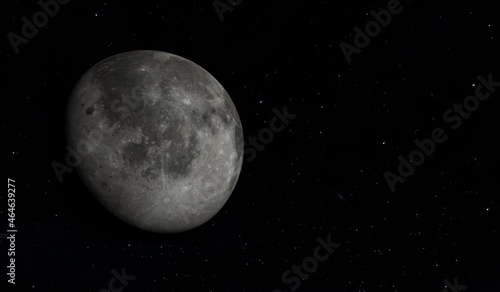 Moon surface. 3d render of moon and space. Elements of this image furnished by NASA.