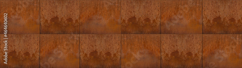 Grunge weathered rusty orange brown metal corten steel stone background rust texture pattern design banner panorama