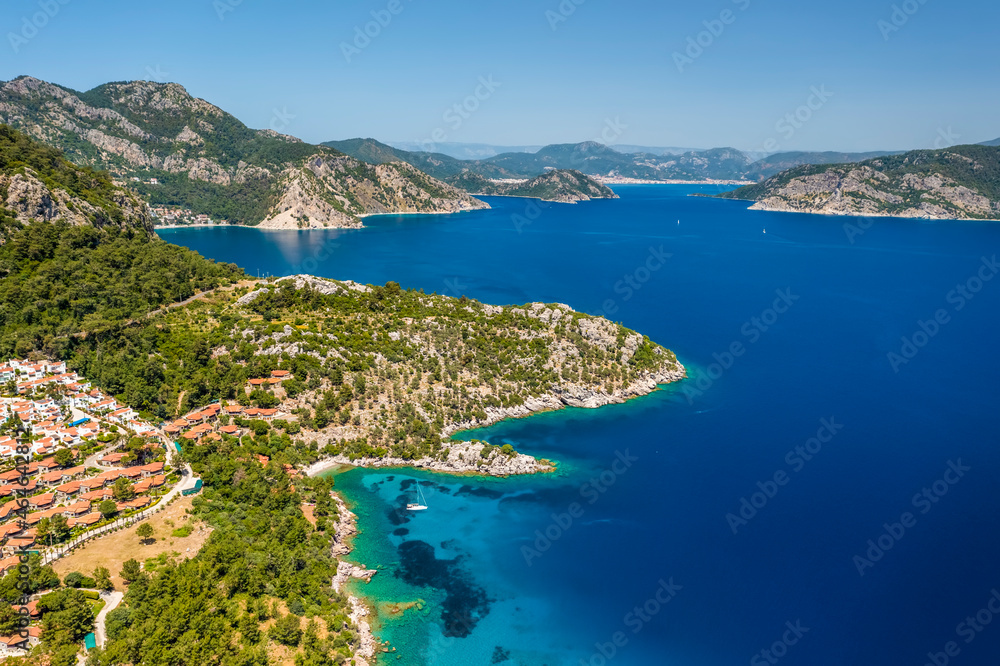 Beautiful summer landscape with rocky Mediterranean coast. Turkey, summer vacation.