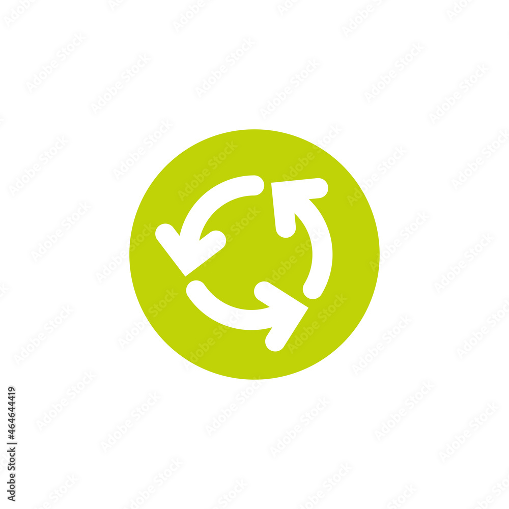 refresh or reload icon. Three green round rotation arrows isolated on white. Flat icon. refresh or reload icon. Three green round rotation arrows isolated on white. Flat icon.