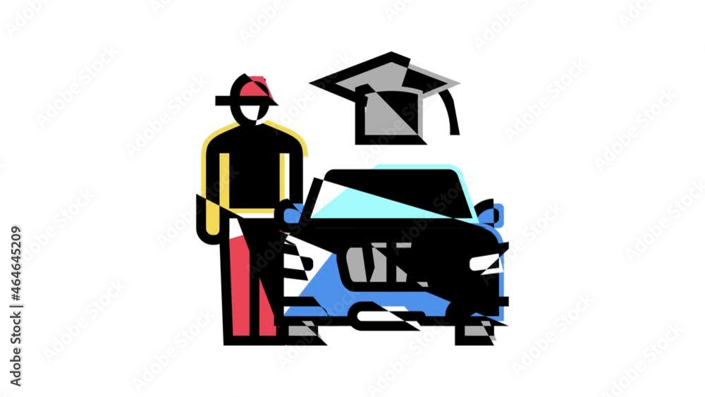 Driver Instructor Animation Driving School Lesson color icon animation. Driving School Educational ...