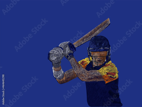 Sri Lanka Cricket Batter In Playing Pose With Line Pattern On Blue Background.