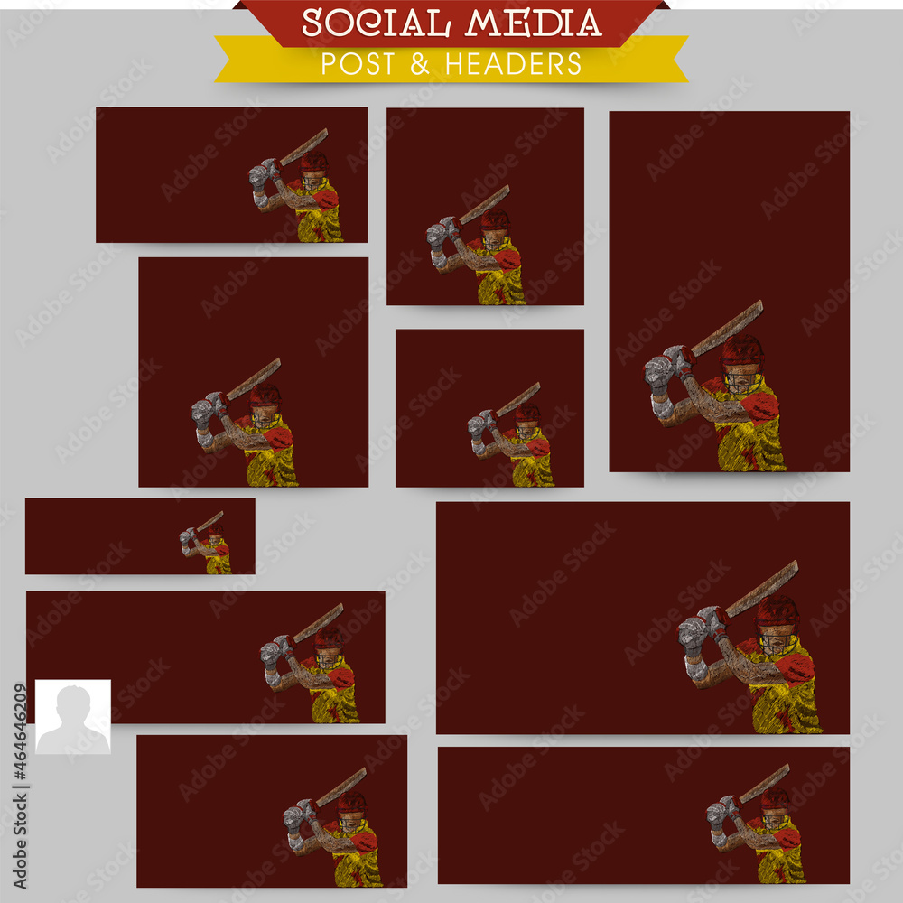 Social Media Post Collections of a Cricketer or Batter in Team Jersey Playing a Shot with Copy Space for Your Message. Pixel Art Detailed Character Illustration.