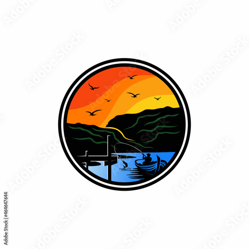 Modern fishing logo. Logo for fisherman. fish on a fishing hook illustration. fish on the rod illustration.