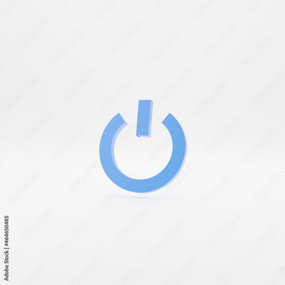 Minimal blue shutdown symbol on gray background. 3d rendering. Trendy 3d icon Minimal blue shutdown symbol on gray background. 3d rendering. Trendy 3d icon
