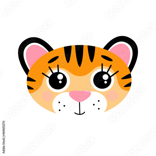 Vector cute little tiger cub head. Symbol of 2022 New Year  isolated on white background