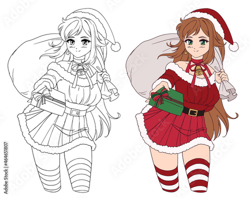 Cute retro anime woman wearing Christmas costume