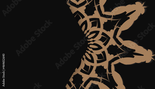 Black color banner template with mandala brown pattern for logo design