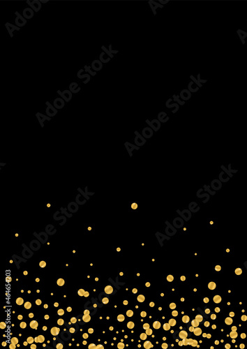 Yellow Glow Dot Design. Random Foil Illustration. Gold Confetti Birthday Pattern. Vibrant Glitter Frame. Golden Metallic Background.