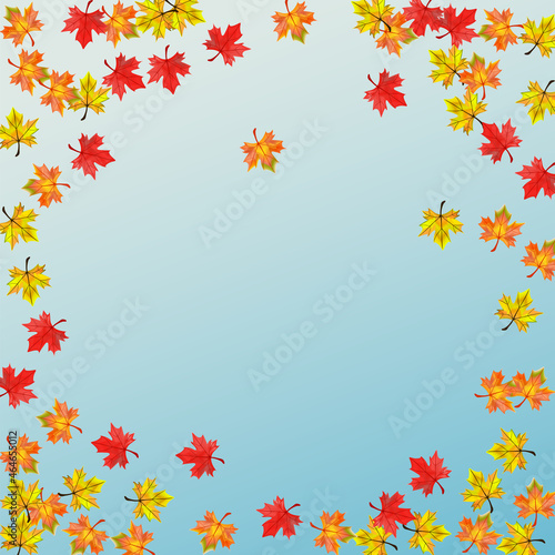 Green Plant Background Blue Vector. Floral Down Card. Yellow Design Leaves. Season Foliage Texture.
