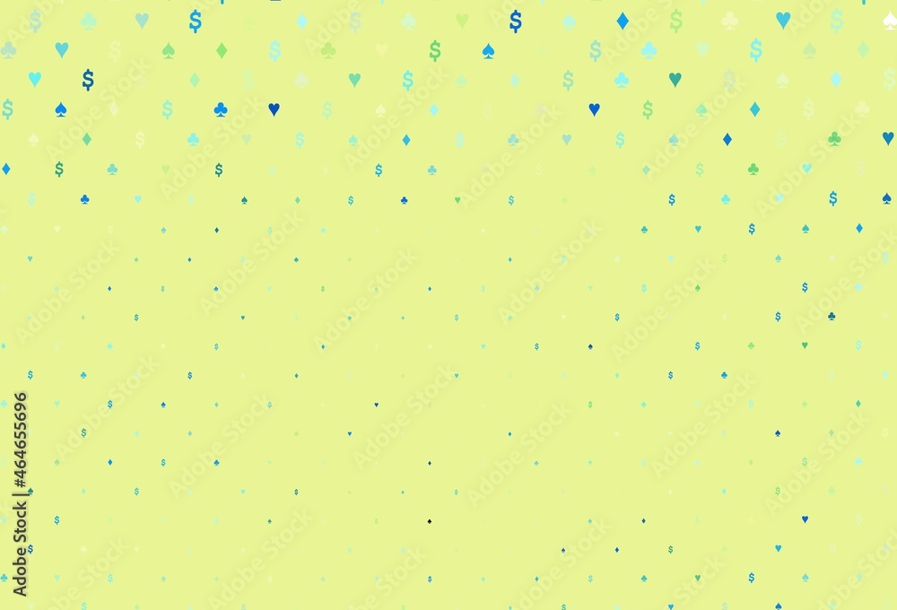 Light blue, yellow vector pattern with symbol of cards. Light blue, yellow vector pattern with symbol of cards.