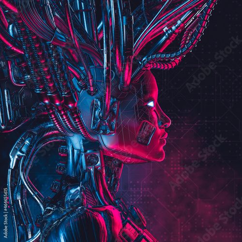 Obraz na plátně Bride of the machine - 3D illustration of metallic science fiction female artifi