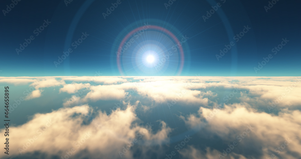 Fototapeta premium fly above clouds sunset landscape 3d render
